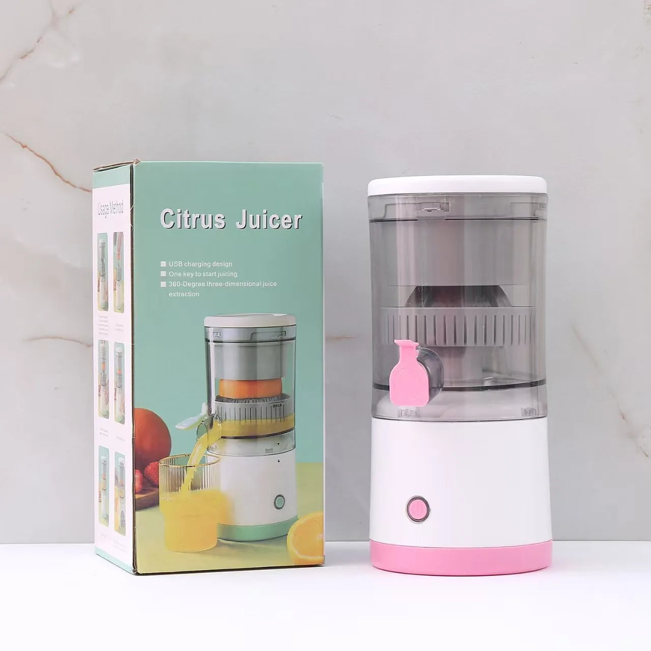 Portable Electric Juicer Rechargeable Citrus Press USB Charging Orange Lemon Squeezer with Cleaning Brush Fresh Juice