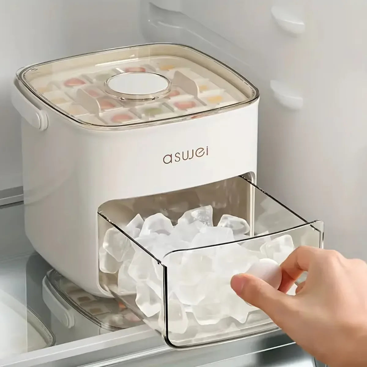 48-Cube Ice Maker with Storage Drawer Ice Cube Mold One-touch Easy Release Compact Ice Maker Machine for Household & Outdoor Use