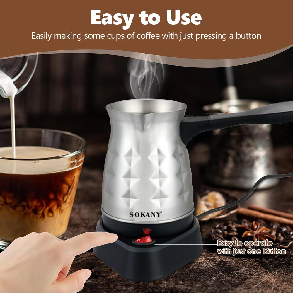 Compact Turkish Coffee Maker 500ml Stainless Steel Electric Coffee Pot Heating Machine for Espresso Italian Coffee Tea Milk