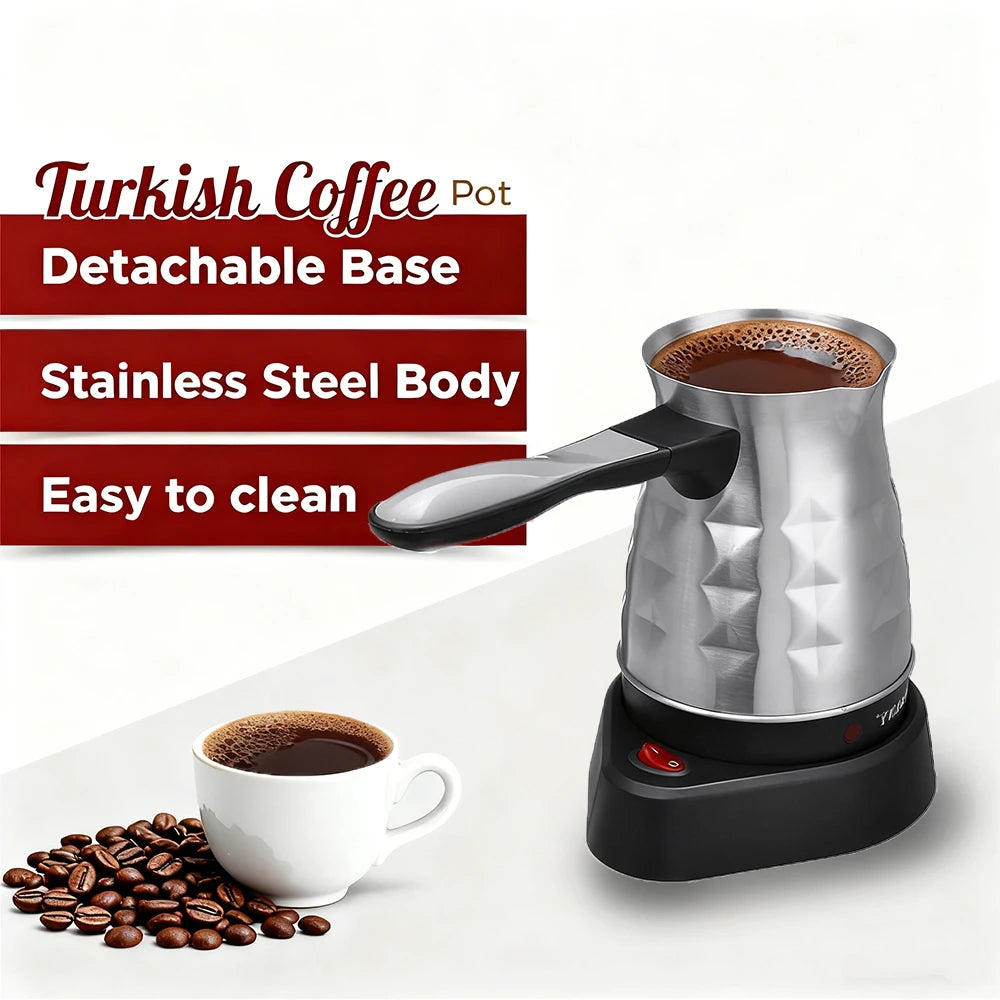 Compact Turkish Coffee Maker 500ml Stainless Steel Electric Coffee Pot Heating Machine for Espresso Italian Coffee Tea Milk