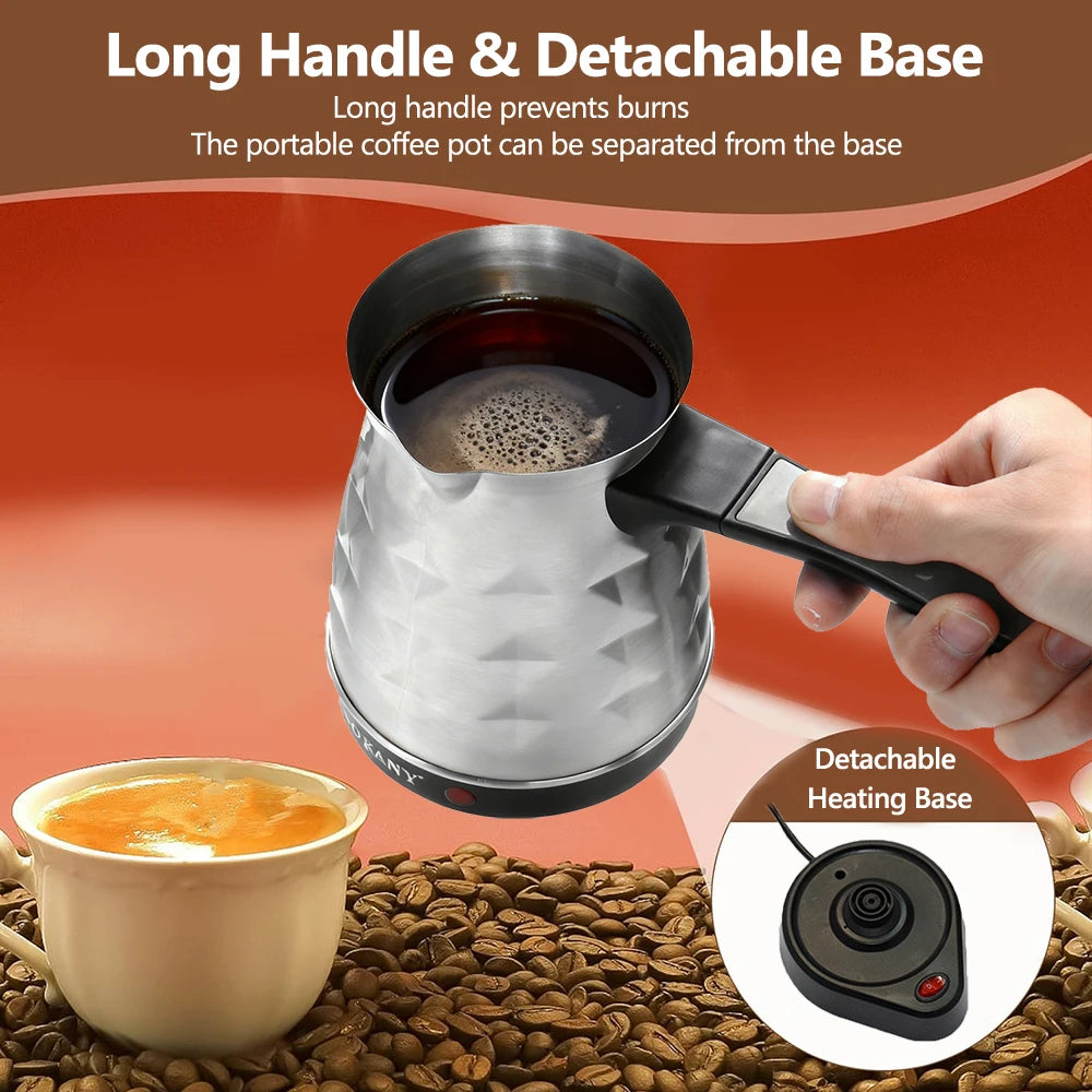 Compact Turkish Coffee Maker 500ml Stainless Steel Electric Coffee Pot Heating Machine for Espresso Italian Coffee Tea Milk