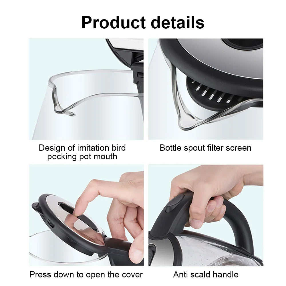 1.8L Electric Kettle Glass Tea Kettle Water Boiler 220V Auto Shut-Off Electric Kettle Home Kitchen Appliances