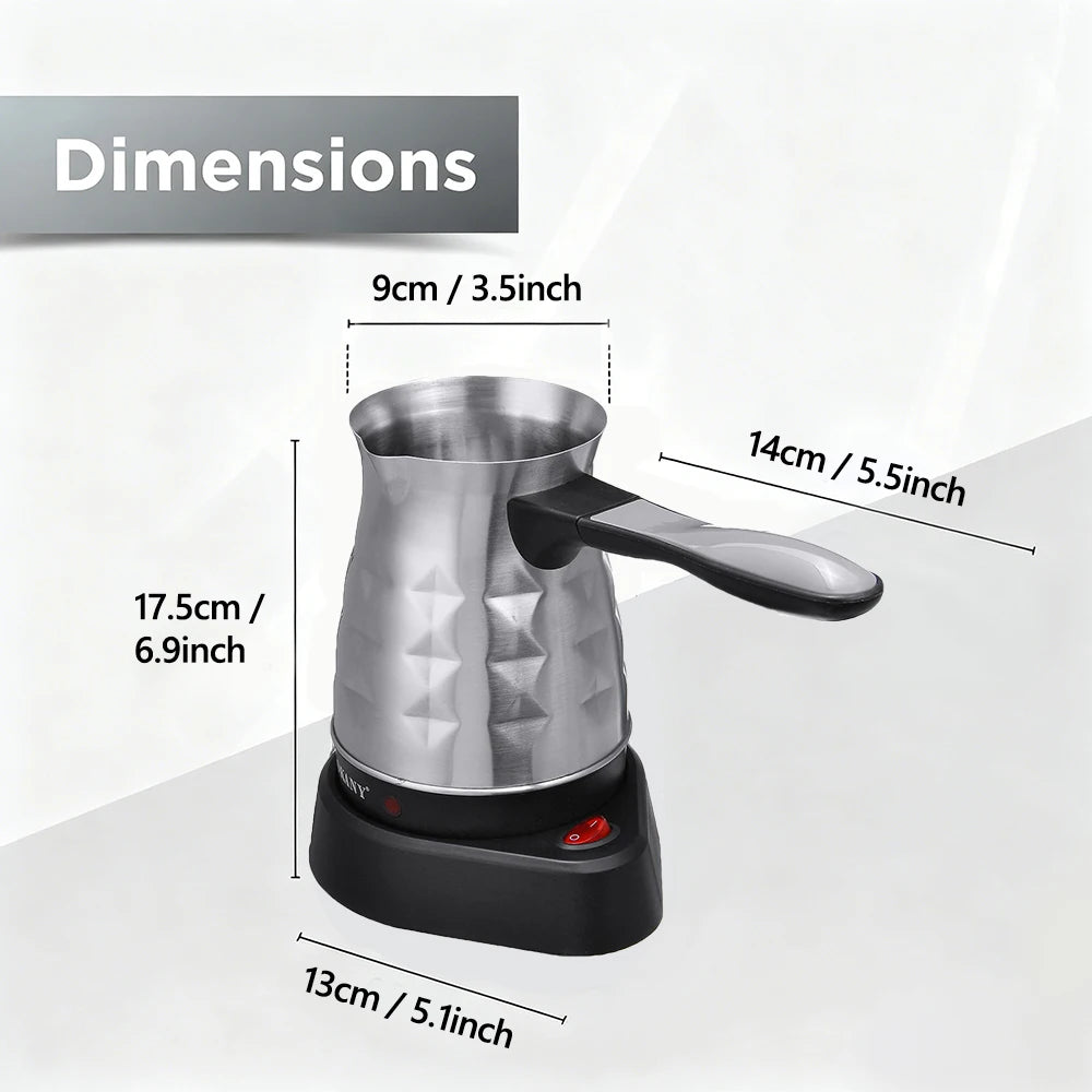 Compact Turkish Coffee Maker 500ml Stainless Steel Electric Coffee Pot Heating Machine for Espresso Italian Coffee Tea Milk